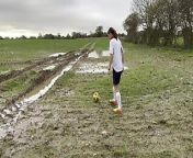 Muddy football practise from naked women in football
