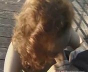Hot brunette and redhead fucked on the bridge from blowing on the bridge in the forest
