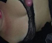 Swiss transparent Bra and Tits Cumshot from transparent bra cleavage