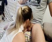 Super blowjob and cumshot with a beauty face from cute teen facing camera