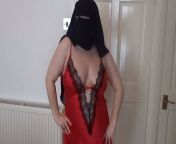 Pale Skin MILF in Niqab and Red Silk Lingerie Dancing Striptease from ni9ab