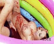 Romana Ryder & Tammia Lee in a pool full of strawberry jelly from pinoy rated movies osang rosana roses cariño brutal