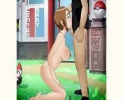 Lily the slutty little sis gets facefucked and covered in cum by boyfriend outside a pokemon centre from pokemon diantha and cynthia hentai