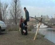 Redhead student sucks on the banks of the river for all to s from mommy bank s