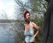 Redhead German lady gets her mouth filled near the lake from chittoor lady sucking dic