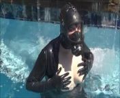 Gasmask Woman in the Pool from latex milf and the pool guy