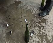 Champagne bottle in big pussy from girl bottle fuck