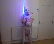 Rey Star Wars Cosplay with light sabre from sabr