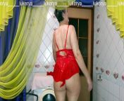 Hot housewife Lukerya has fun flirting with fans online, showing off the beauty of her middle-aged but sexy body in red. from showing off the
