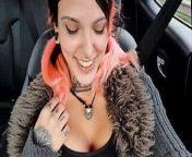 Public play squirting multiple times in a ride with a stranger from cute riding dildo