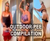 Pee Compilation - Outdoor public peeing from messy pee in a public bathroom