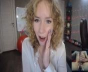 Curly hot blonde cam reaction from hot webcam