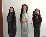 Three Struggling Bondage Mummies - Selfgags from three girls tape gagged bondage