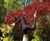 Noel Capri Berry doing yoga in black tights from noel berry