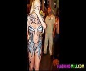 Flashing MILF Real kinky amateurs flashing their tits and pussy in public from nudist famiy party