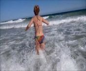 UK Amateur Milf In Bikini Plays On The Beach from uk nude beach