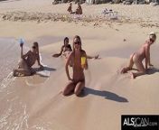 Six Horny Lesbians Go At It On A Public Beach from and girl xxx six video tv