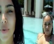 Kim Kardashian & La La Anthony In Bikinis In The Pool from beena anthoni in hot