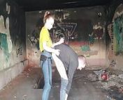 Femdom Mistress strap on rough her slave outdoor scary abandoned bunker from búnker