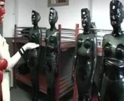 Submissive lesbian slut anal inflatation in latex black body from body inflation