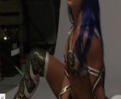 WWE - Sasha Banks posing with new tag tram title belt from tram pararam black cat