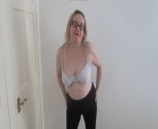 Naughty Mom stripping naked knickers and Bra and leggings from strip show big round ass