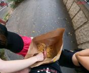 Public double handjob in the fries bag... I'm jerking it! from college sex fri