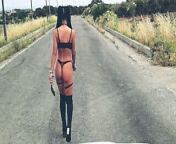 Street Modeling before car hood fucking from sensual model with long legs tru kait likes hardcore penetration