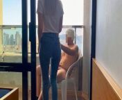 I call the hotel reception secretary to close my window and she helps me finish cumming by giving me a blowjob from she suprised me in sexy dessous and we fucked on the table 124 pov