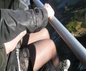Touching her tits and legs in stockings on cableway from touching her tits