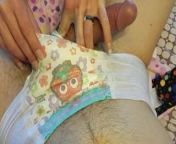 Boy in diapers get a hand job and cums from yo in diapers