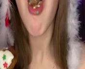 Christmas cookie chewing. Food fetish from uvula teeth