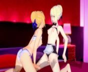 [Fate Stay Night]Saber and Saber Alter Threesome(3d hentai) from artoria pendragon alter saber and mordred have intense futanari sex fate