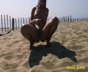 She masturbates on the nudist beach, squirts and then walks naked across the sea in front of the voy from big desi boor nude