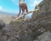 At the naturist beach, a stranger offers to fuck me before his wife comes back and surprises us from xxxm d