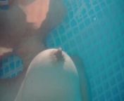 Swimming around naked in a garden pool with teasing from teen swim