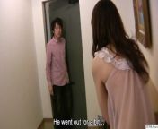 Bashful Japanese MILF answers door nearly naked leading to sex from japan mature sex