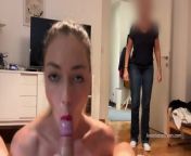 My mom caught me giving a blowjob to my boyfriend. We were talking and she watched and he cum. from jav mother in law