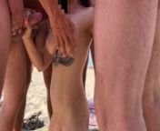 Wow madness on the public beach sexy brunette surrounded by strangers from fuerteventura cuckold beach